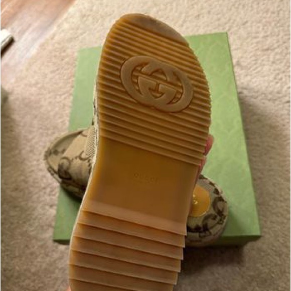 Gucci Angelina GG Canvas Flatform Slide Sandals - Picture 3 of 4